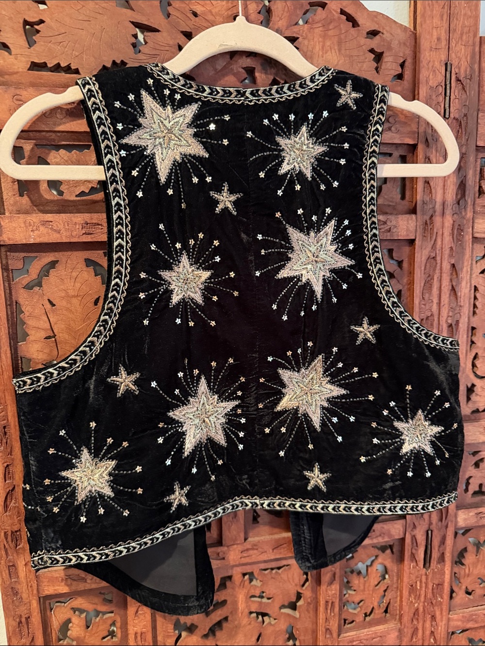 Free People Black stargaze celestial Velvet Star Embellished beaded Vest - Picture 6 of 7